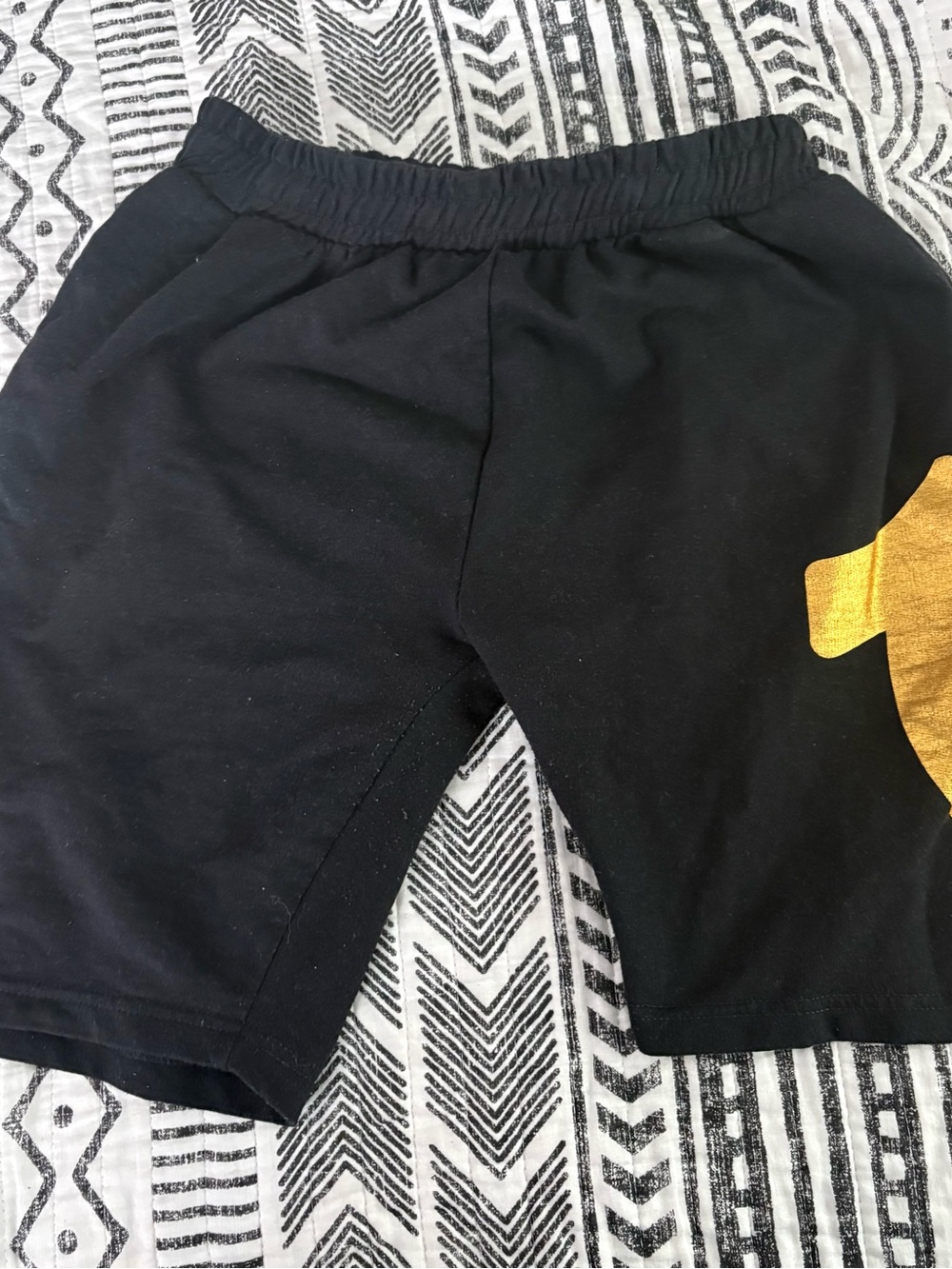 True Religion Black Men Shorts with Gold Graphic with a free keychain.